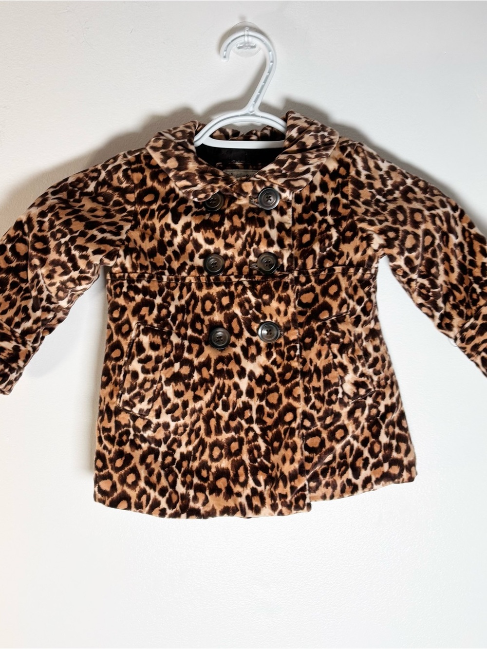 Vintage Y2K babyGap Faux Fur Leopard Print Pea Coat 24M Elegant Preppy Chique